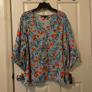 Zac & Rachel Floral Blouse - Blue and Orange